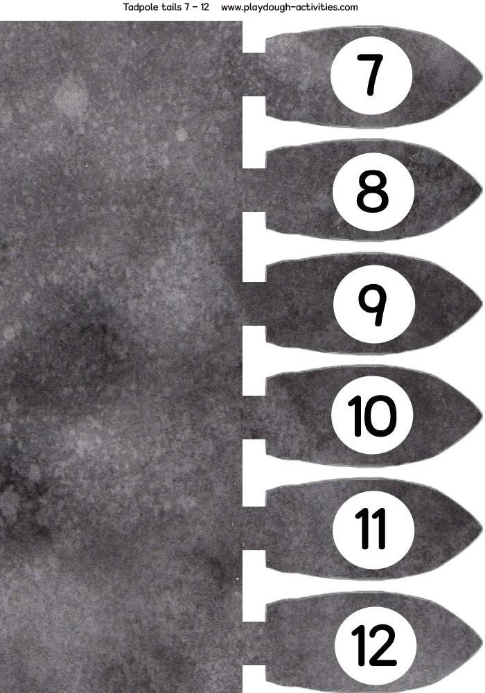 Tadpole tails numbered playdough inserts 7 to 12