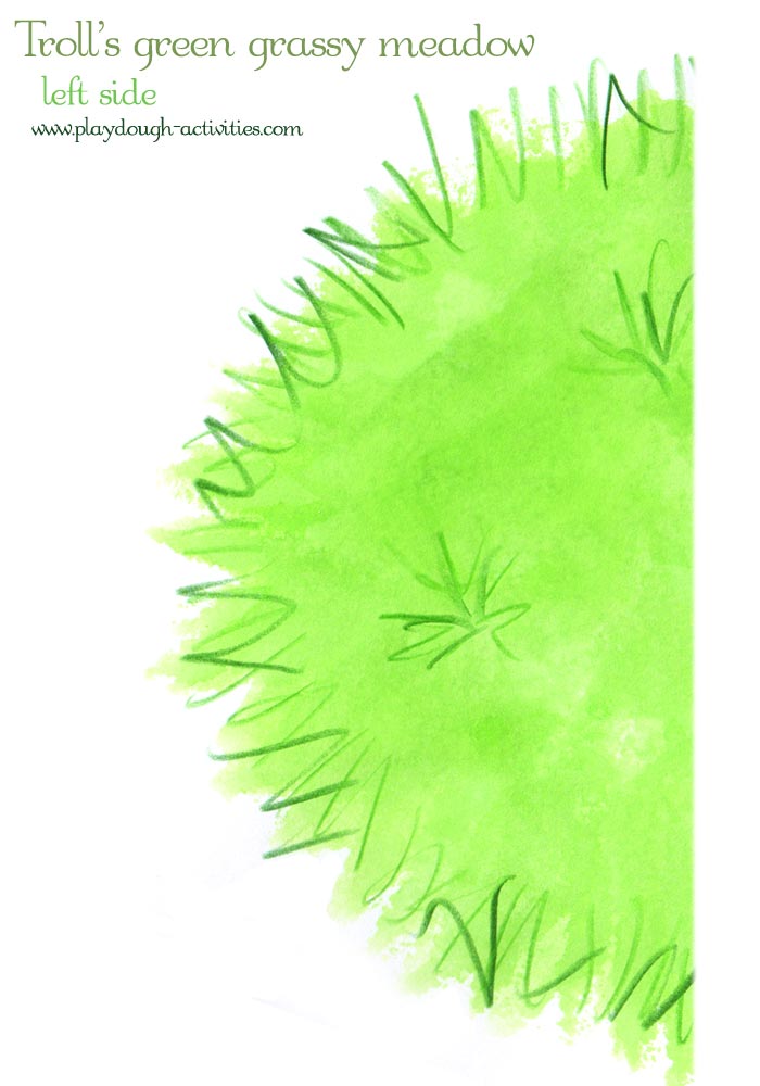 Half of Troll's green grass meadow playdough mat picture printable