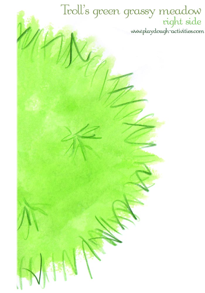Half of Troll's green grass meadow playdough mat picture printable