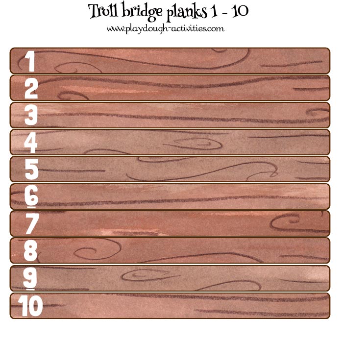 Wooden bridge planks numbered 1 to 10