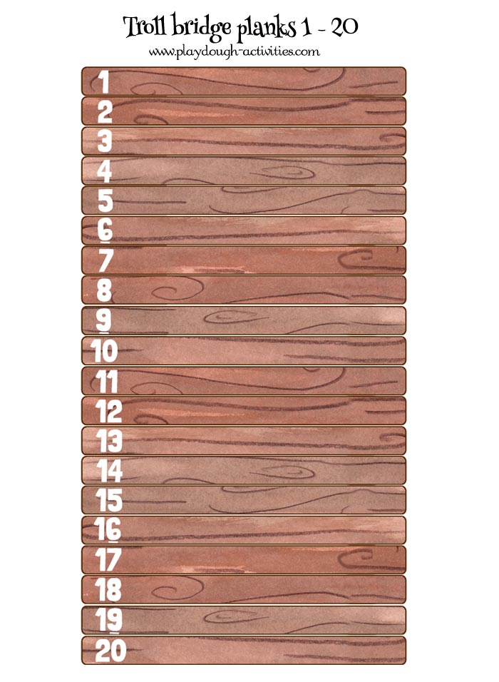 Wooden bridge planks numbered 1 to 20