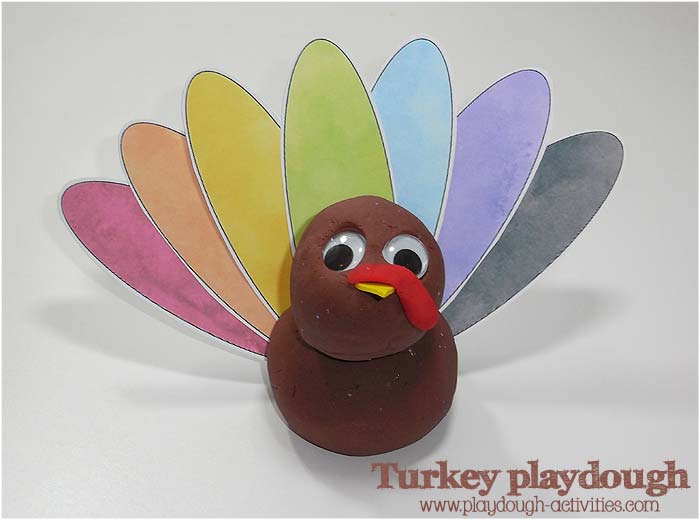 A playdough turkey tail feathers activity