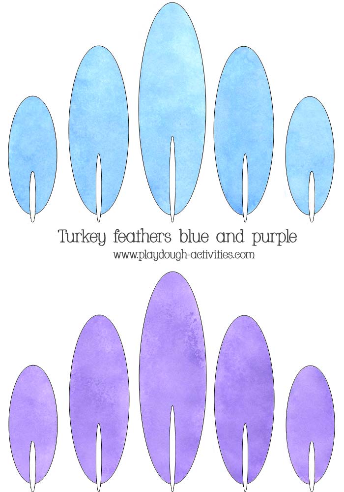 Blue and purple coloured array of turkey feather templates
