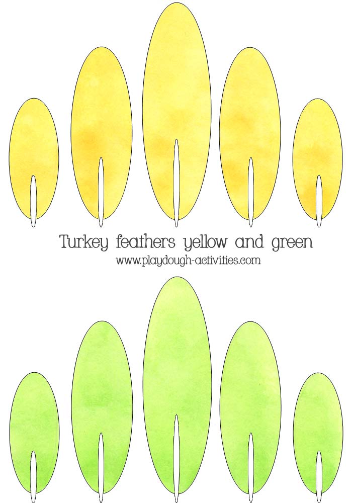Yellow and green coloured array of turkey feather templates