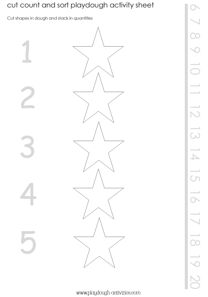 Cut and count playdough star shapes on laminated numberline activity sheet