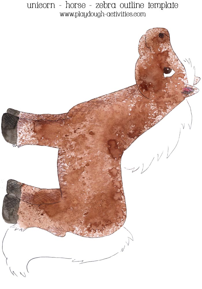Brown painted horse printable - left side for playdough activities