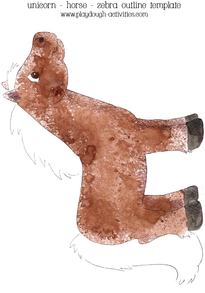 Brown painted horse printable - right side for playdough activities