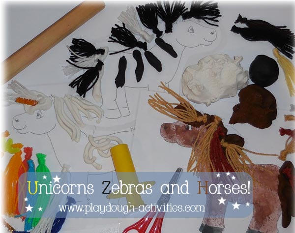 Unicorn rainbow, horse body parts and Zebra pattern stripes playdough activities