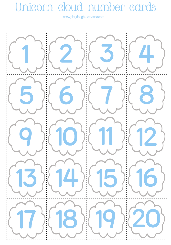 Unicorn game pieces - cloud number cards