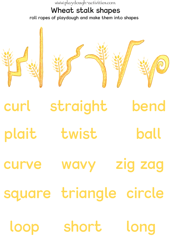 Playdough shape words - rope rolling activity mat