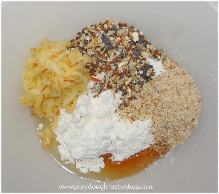 Ingredients to make vegan vegetarian fatball pastry bird feeders