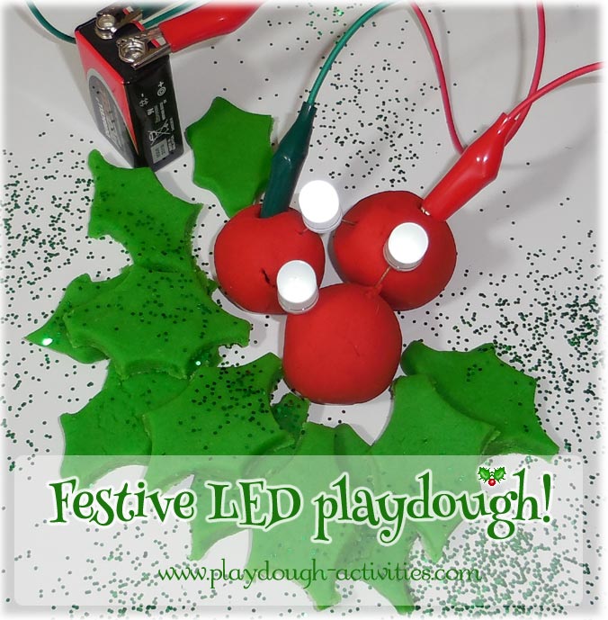 Festive holly berry playdough and LED light conduction