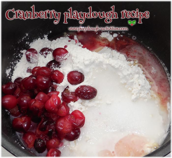 Recipe ingredients to make cranberry play dough