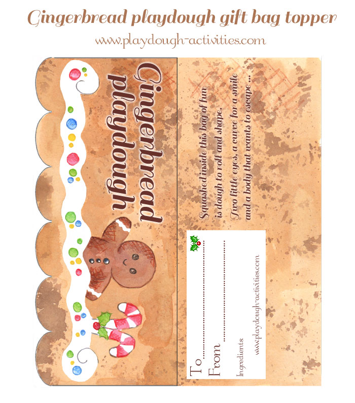 Gingerbread playdough gift bag topper - printable packaging label