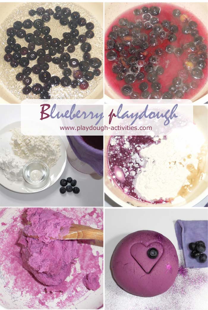 Make a dye from blueberries to colour playdough and fabric