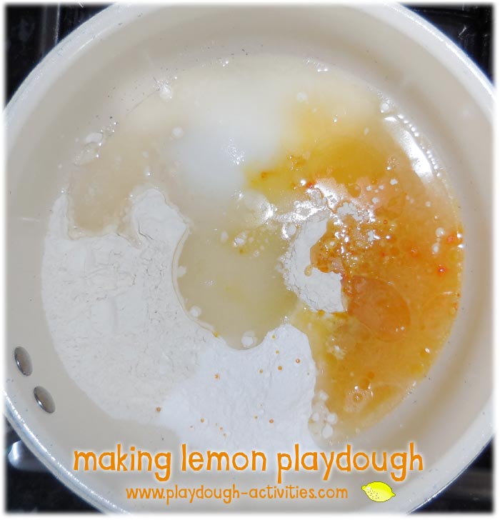Make lemon pancake playdough with peel, juice, flour, salt, colouring and oil