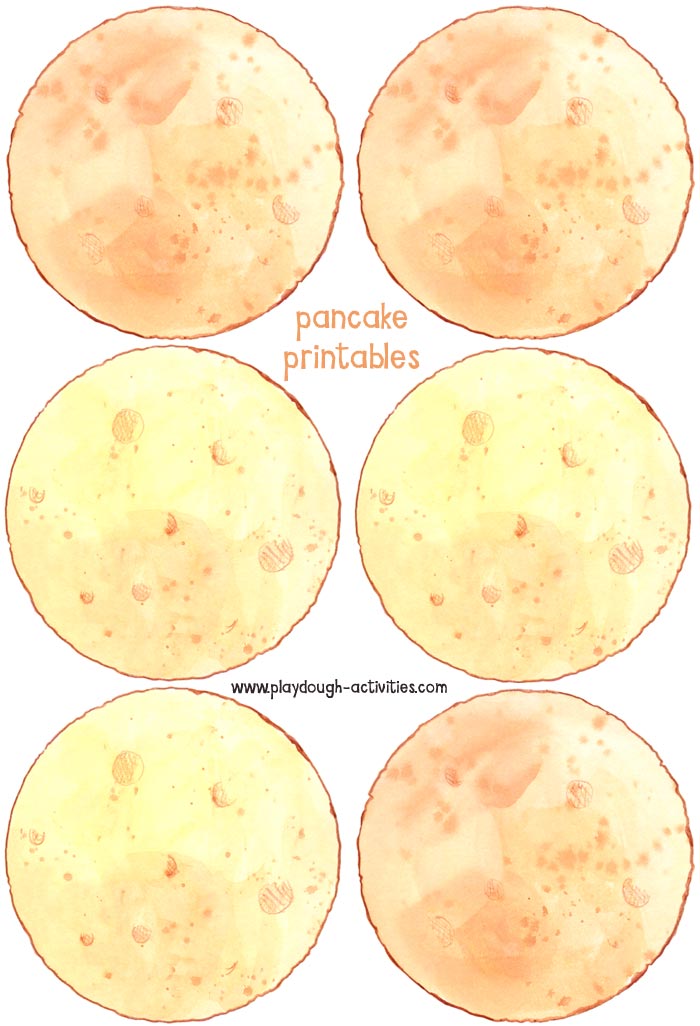 Six pancake pictures for playdough stacking and counting activities