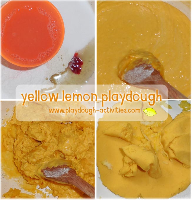 Yellow playdough recipe - lemon peel and juice ingredients