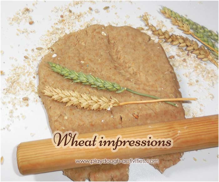 Make impressions in the surface of the dough by rolling over ears of wheat and then lifting them out.