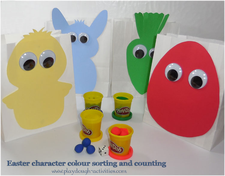 Use Easter themed outlines to colour sort and count using a dice