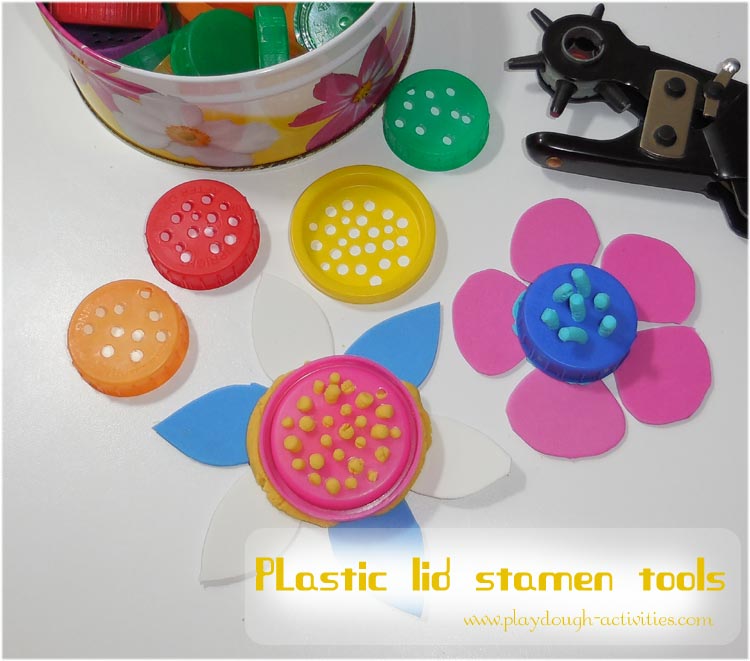 Hole punch plastic lids to make flower stamen extruder tools
